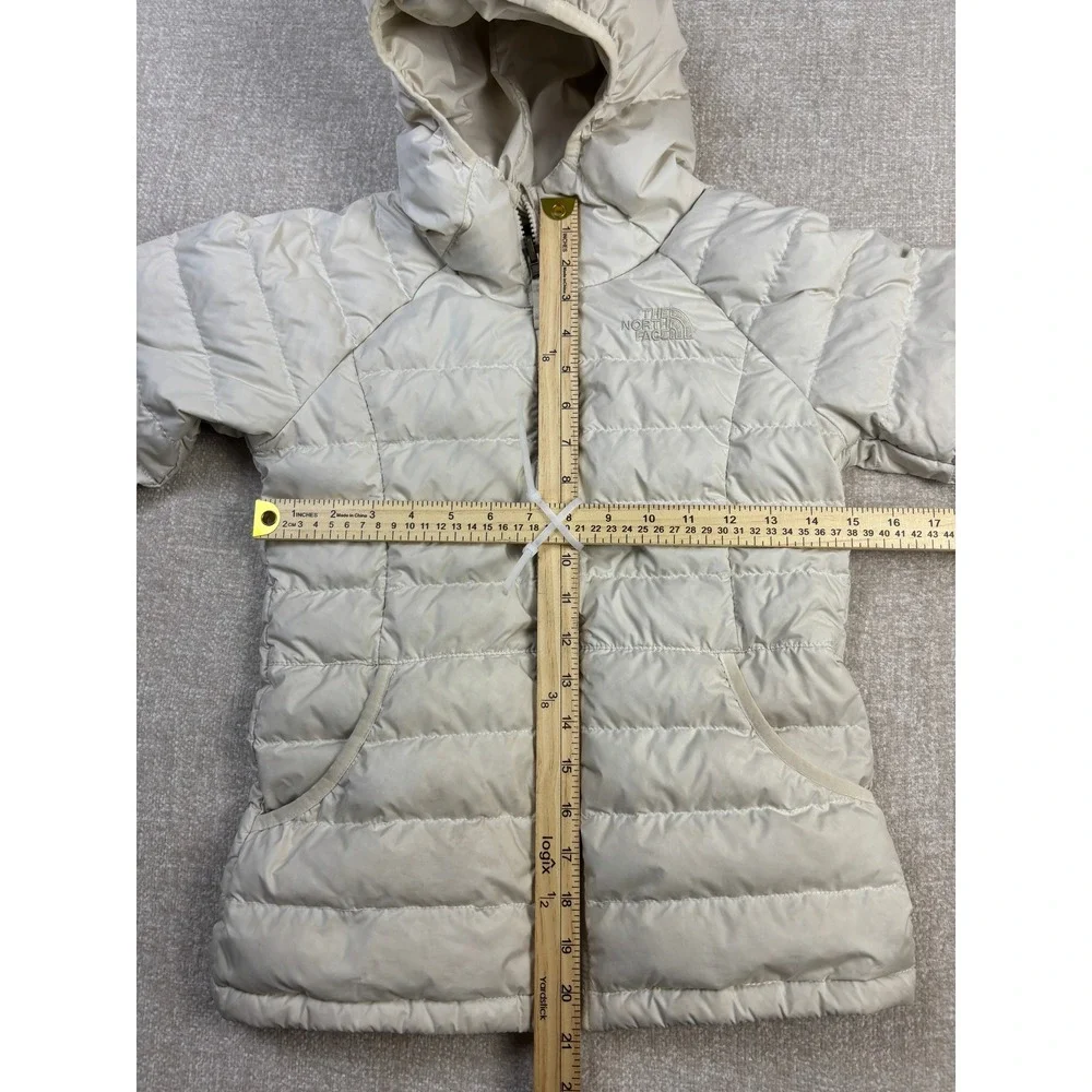 The North Face Girls Puffer Jacket Cream Hooded Quilted Coat Size M 10/12